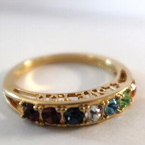 I Love You Gold Tone or GP Marked Ring with Multi Color Stone Gems Size 8.75